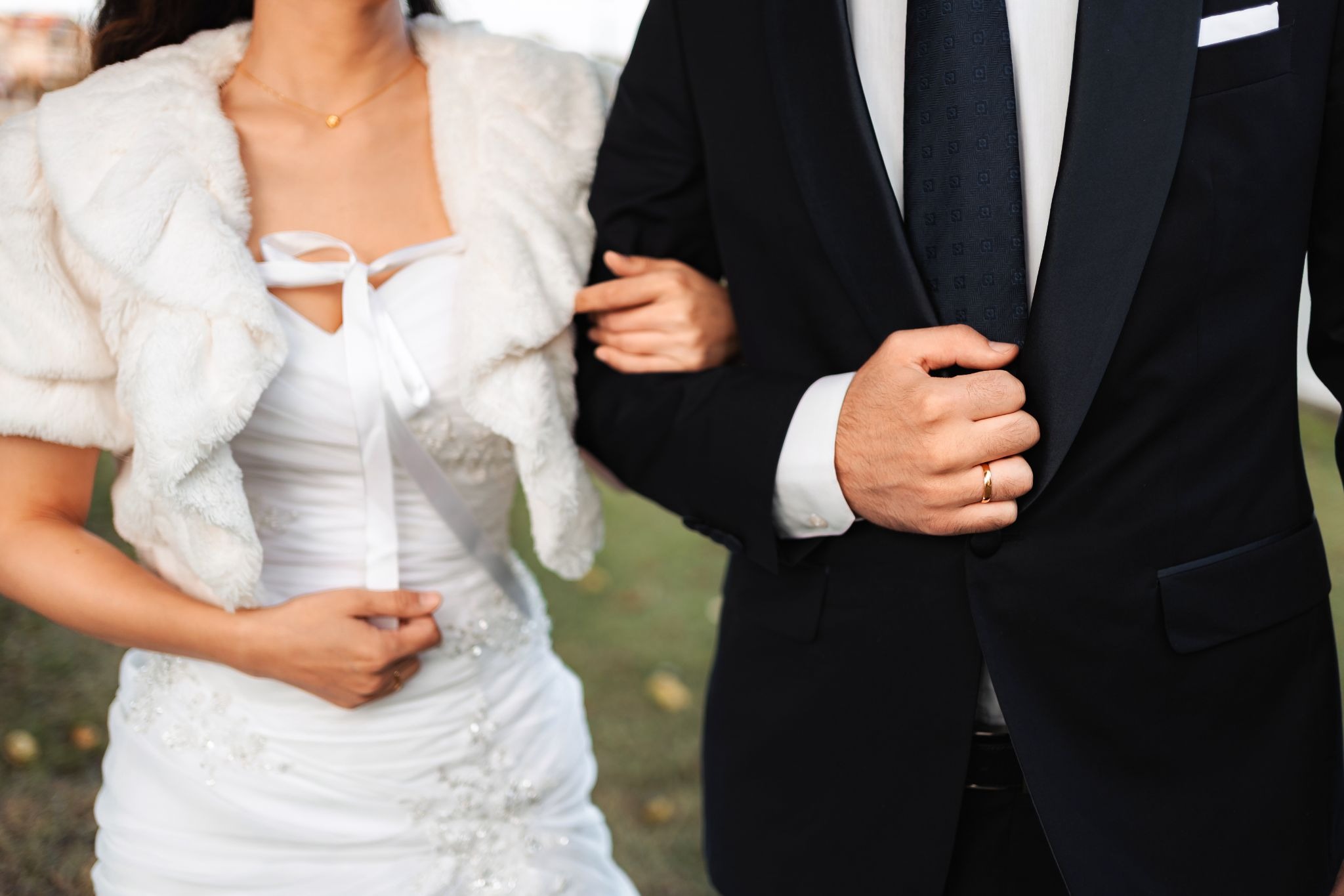 Bride and Groom outfits for minimalist wedding