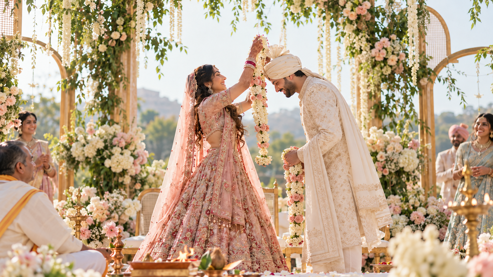 Golden-Hour Indian Wedding Garland Ceremony.png
