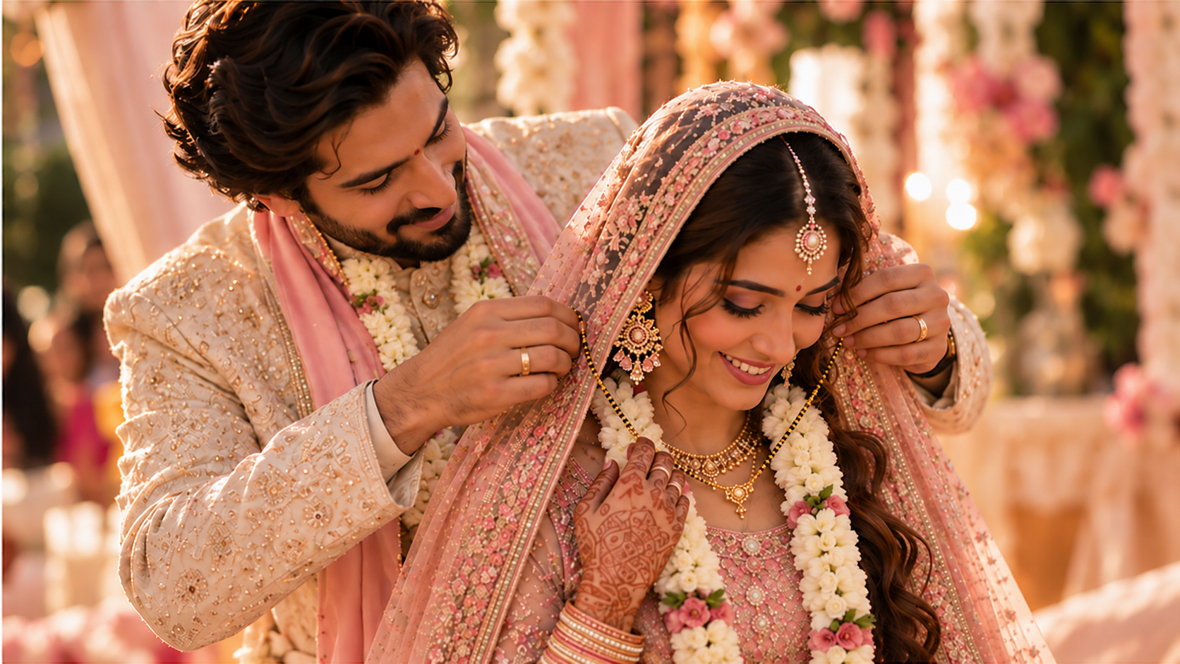 Golden-Hour Indian Wedding Varmala Moment.png