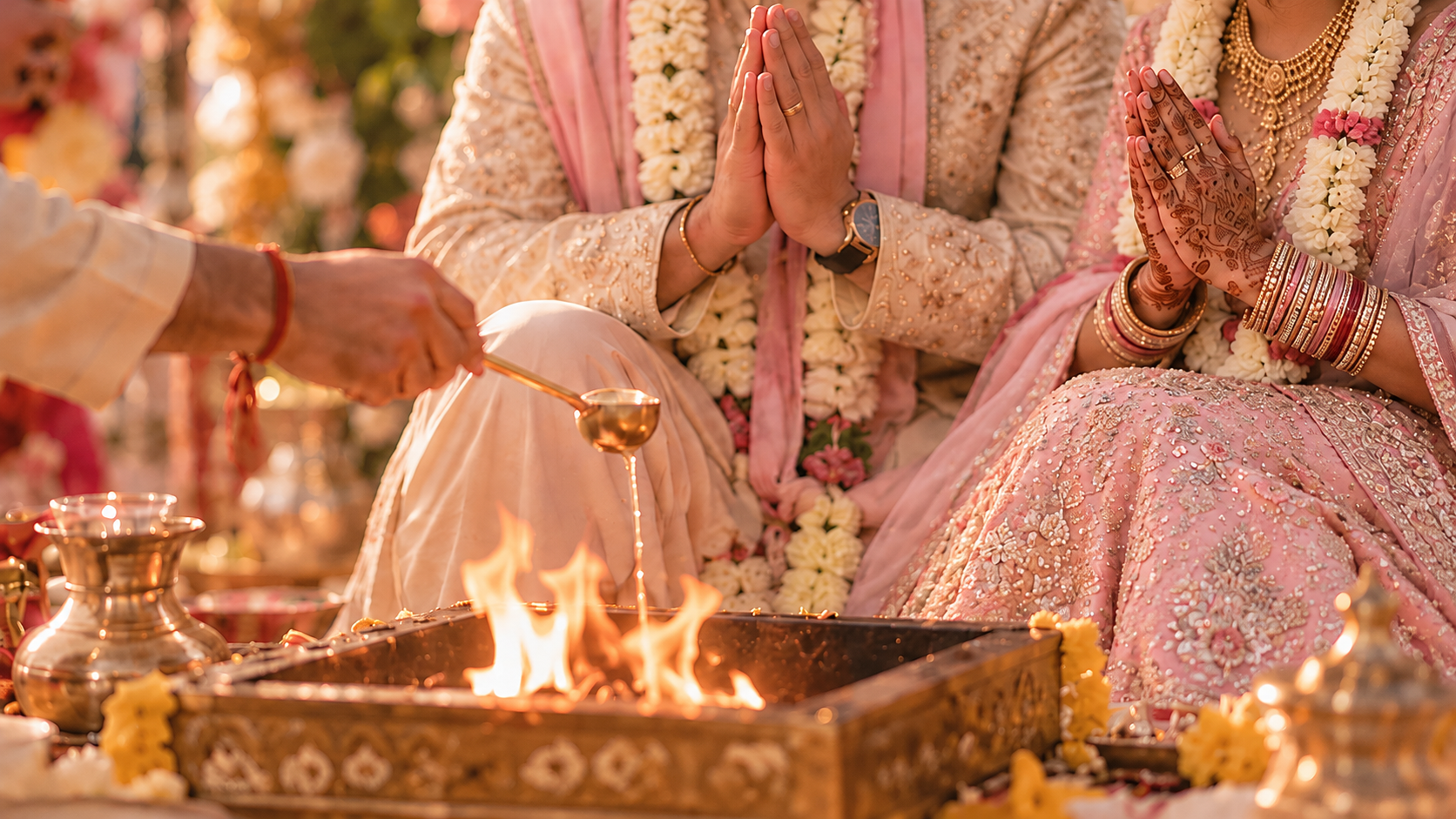 Golden Havan Ceremony with Pink Bride.png