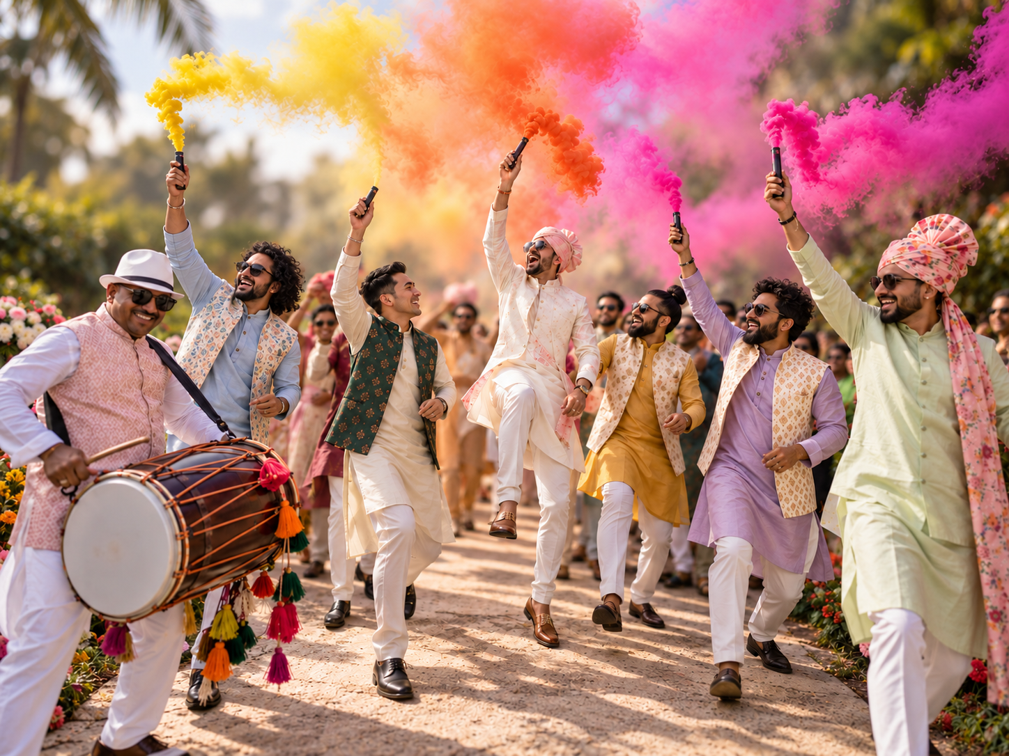 Colorful Indian Wedding Smoke Procession.png
