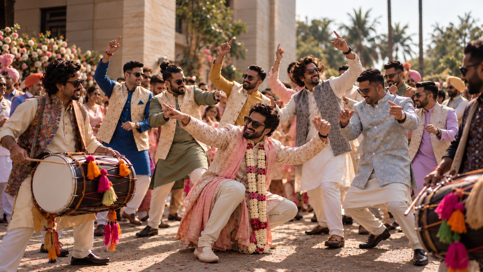 Sunlit Indian Wedding Baraat Dance.png